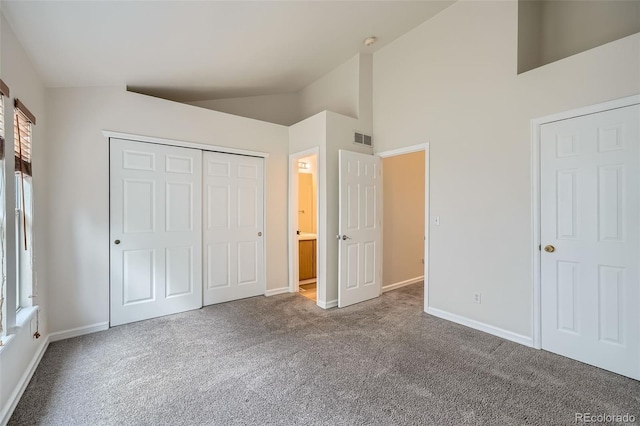 3033 W 107th Pl Unit D, Westminster, CO 80031 - unfurnished bedroom with baseboards, carpet, lofted ceiling, and visible vents