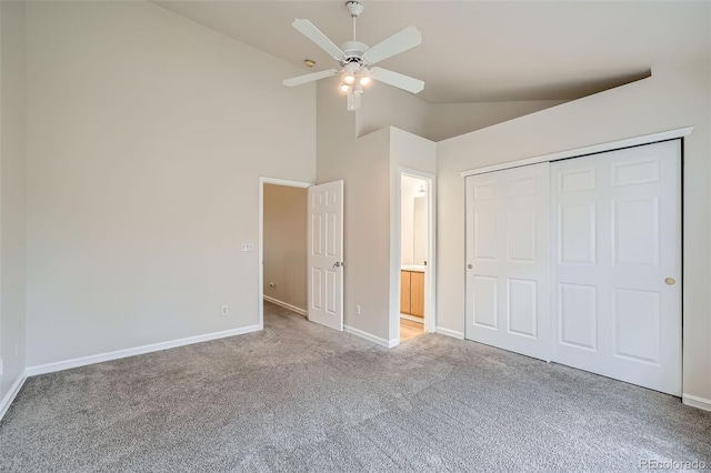 3033 W 107th Pl Unit D, Westminster, CO 80031 - unfurnished bedroom featuring baseboards, carpet, vaulted ceiling, and a closet