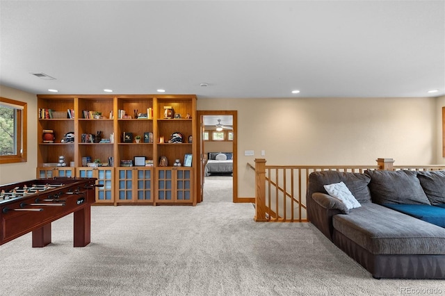 1122 Forest Trails Dr, Castle Pines, CO 80108 - recreation room featuring carpet floors, recessed lighting, and a ceiling fan