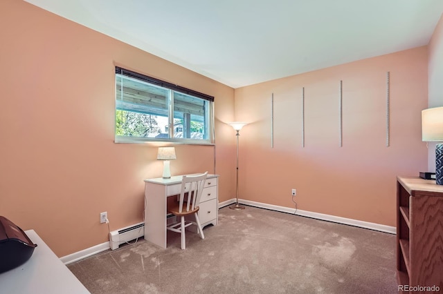 6857 S Franklin Cir, Centennial, CO 80122 - office area featuring carpet flooring, baseboards, and a baseboard radiator