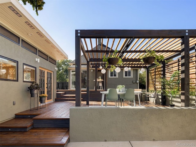 view of patio / terrace with fence, a pergola, and a wooden deck