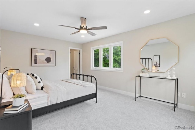 4505 S Yosemite St Unit 362, Denver, CO 80237 - bedroom featuring carpet flooring, baseboards, recessed lighting, and a ceiling fan