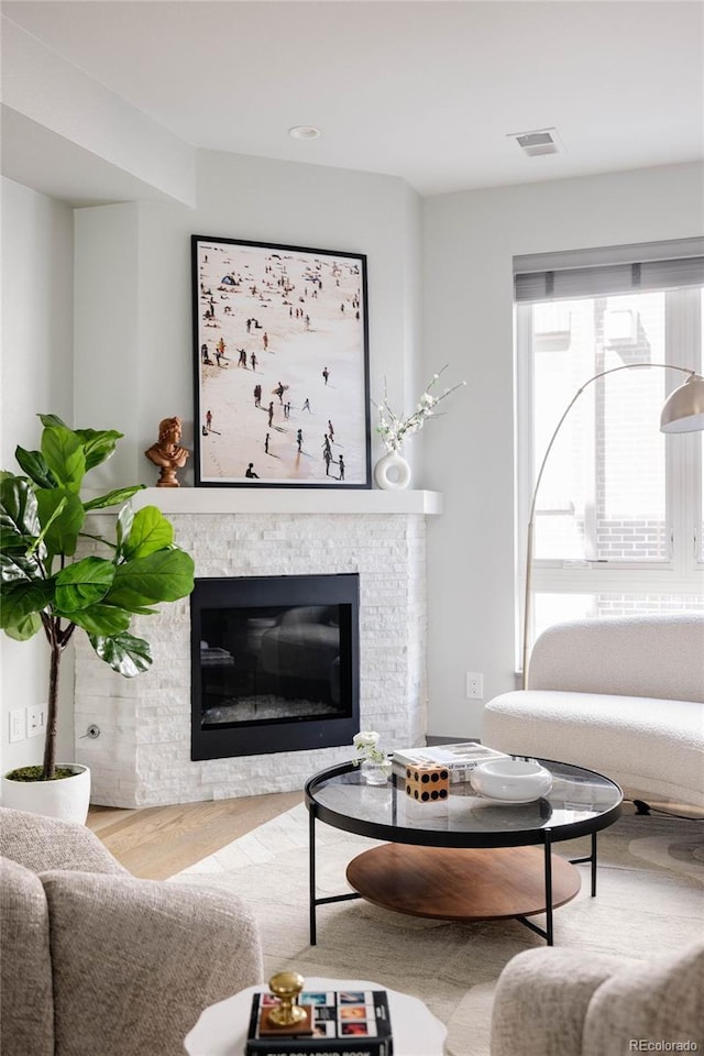 living room with hardwood / wood-style flooring