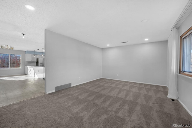 spare room featuring carpet flooring, a textured ceiling, and plenty of natural light