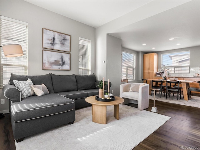 living room featuring recessed lighting and wood finished floors