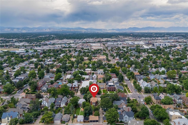 256 Bannock St, Denver, CO 80223 - aerial overview of property's location with a mountainous background