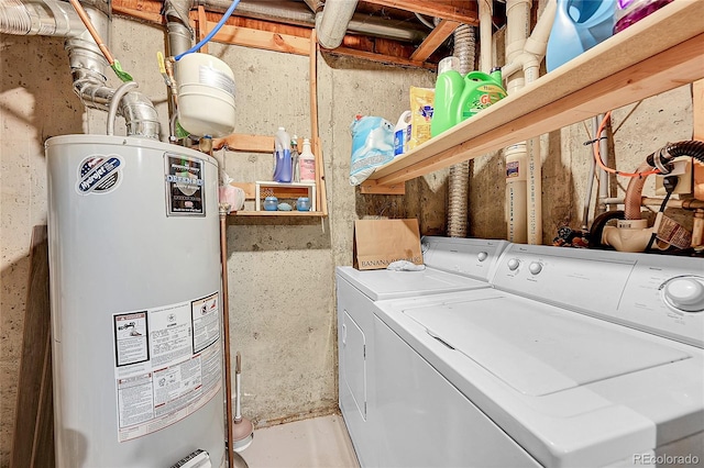 laundry room with washer and clothes dryer and water heater