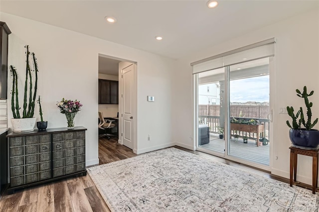 14551 Hudson St, Thornton, CO 80602 - bedroom featuring access to exterior, wood finished floors, a desk, and recessed lighting