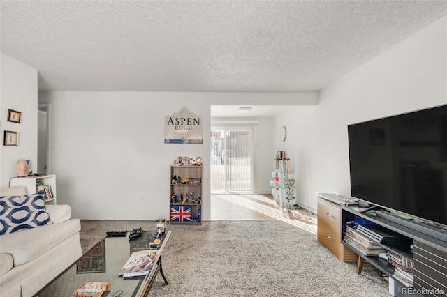 living room with a textured ceiling