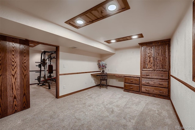 5900 W 62nd Ave, Arvada, CO 80003 - finished basement featuring light carpet, an office area, recessed lighting, and a textured wall