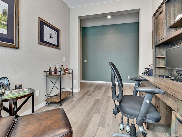 11464 Stonewash St, Littleton, CO 80125 - office with light wood-style flooring, baseboards, and recessed lighting