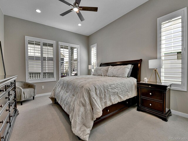 11464 Stonewash St, Littleton, CO 80125 - bedroom with carpet floors, baseboards, recessed lighting, and a ceiling fan