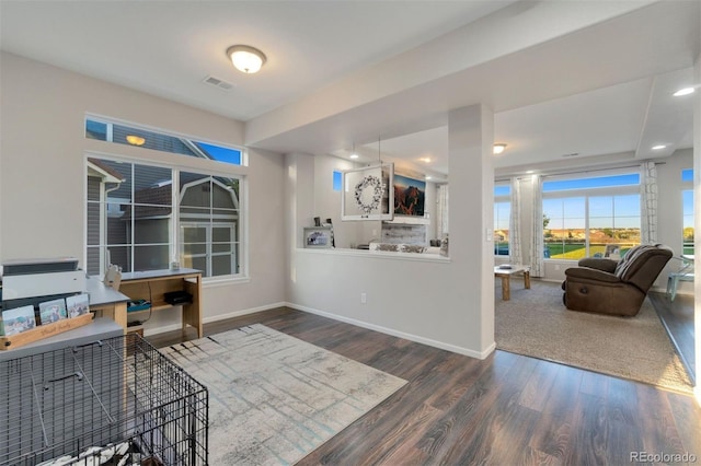 office area with dark hardwood / wood-style flooring