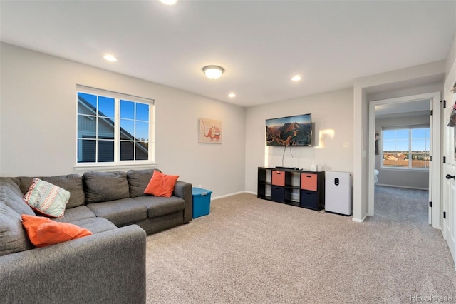 living room with light carpet