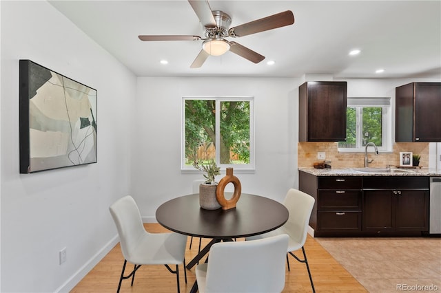 9123 W Arbor Ave, Littleton, CO 80123 - dining room with recessed lighting, ceiling fan, and light wood-type flooring