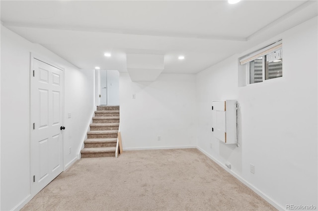 9123 W Arbor Ave, Littleton, CO 80123 - finished basement featuring recessed lighting, carpet floors, and stairway
