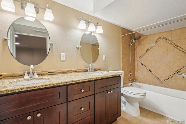 4293 Graham Ct, Boulder, CO 80305 - bathroom with double vanity, shower / washtub combination, toilet, tile patterned floors, and a textured wall