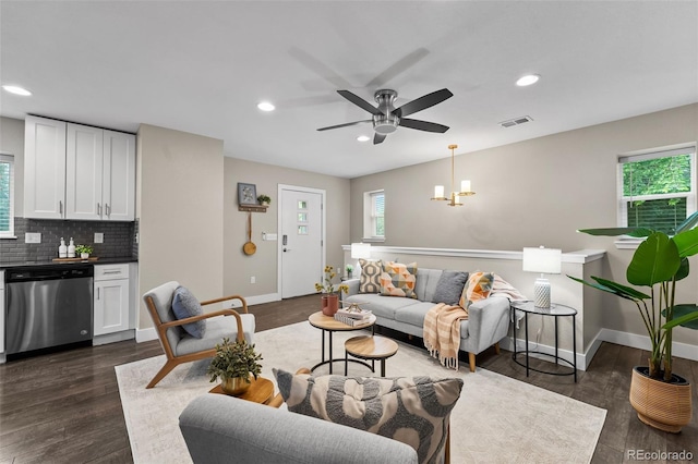 1655 N Yates St, Denver, CO 80204 - living area with plenty of natural light, a ceiling fan, recessed lighting, and dark wood-type flooring