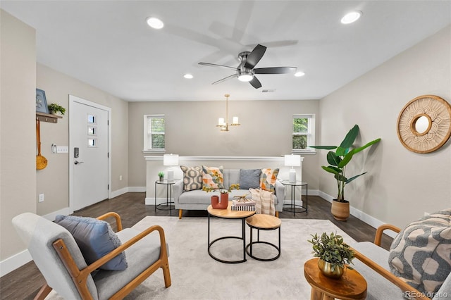 1655 N Yates St, Denver, CO 80204 - living room featuring a ceiling fan, plenty of natural light, recessed lighting, and wood finished floors