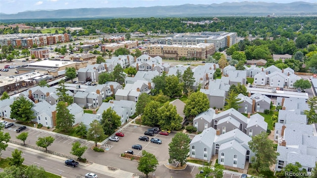 drone / aerial view featuring a mountain view