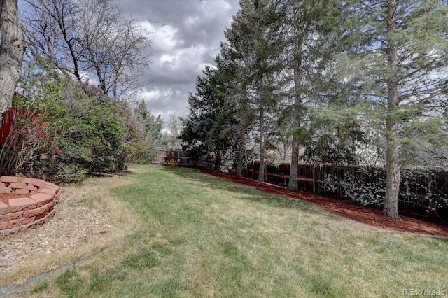 view of yard with a fenced backyard