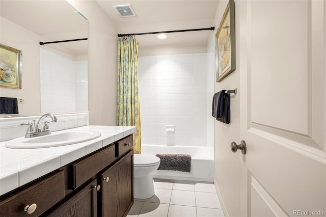 8895 Vanderwood Rd, Colorado Springs, CO 80908 - bathroom featuring tile patterned floors, vanity, shower / bath combo with shower curtain, and recessed lighting