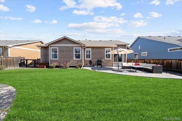 115 Quandary Ave, Berthoud, CO 80513 - rear view of property featuring an outdoor living space, a patio, and a fenced backyard