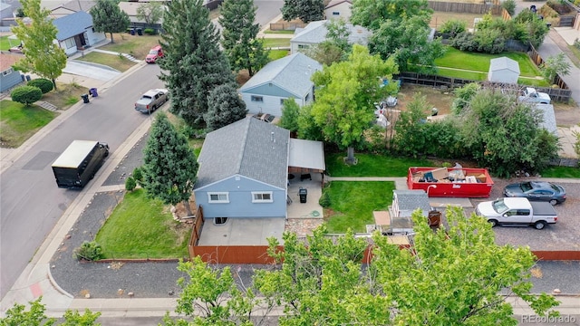 drone / aerial view with a residential view