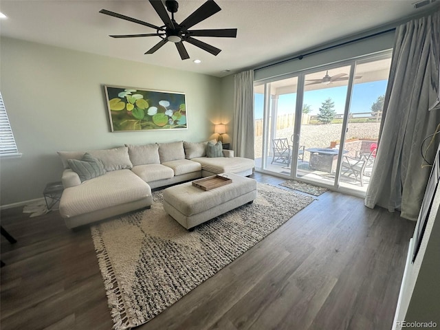 3974 Castle Vista Ln, Castle Rock, CO 80104 - living area with ceiling fan, dark wood finished floors, and recessed lighting