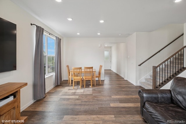 1143 Williams Loop, Elizabeth, CO 80107 - dining area with stairs, recessed lighting, and dark wood-style flooring