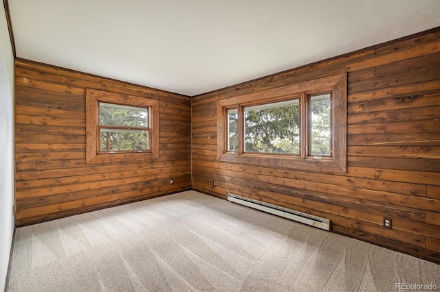 153 Divide View Dr, Golden, CO 80403 - empty room featuring baseboard heating, healthy amount of natural light, carpet flooring, and wooden walls