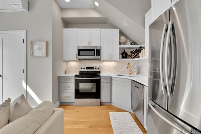 kitchen with decorative backsplash, sink, white cabinets, and appliances with stainless steel finishes