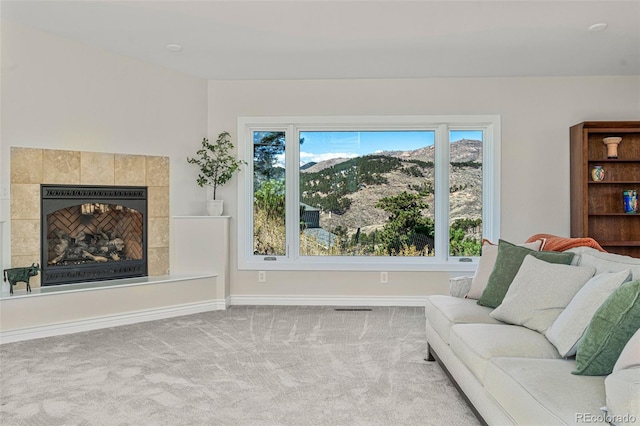 319 Camino Bosque, Boulder, CO 80302 - living area featuring carpet floors and a fireplace