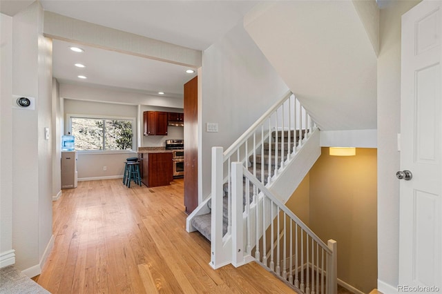 319 Camino Bosque, Boulder, CO 80302 - stairway with wood finished floors and recessed lighting