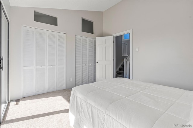 319 Camino Bosque, Boulder, CO 80302 - bedroom with lofted ceiling, multiple closets, and carpet