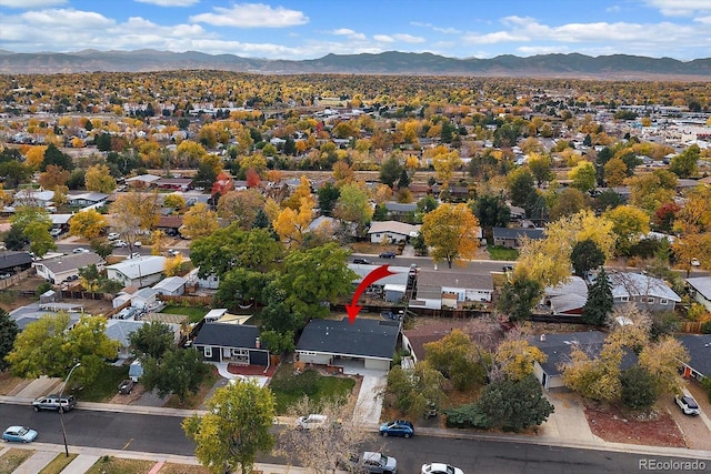 bird's eye view featuring a mountain view and a residential view