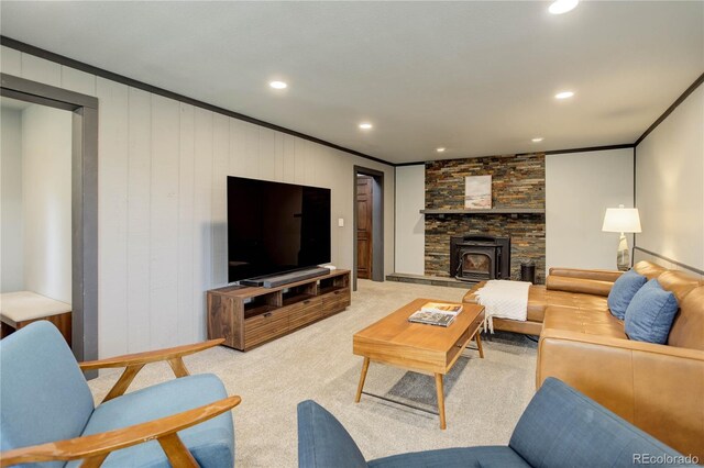 30221 Marge Ln, Evergreen, CO 80439 - living room featuring ornamental molding, recessed lighting, and carpet flooring