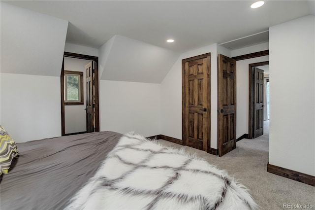 30221 Marge Ln, Evergreen, CO 80439 - bedroom with vaulted ceiling, carpet floors, and recessed lighting