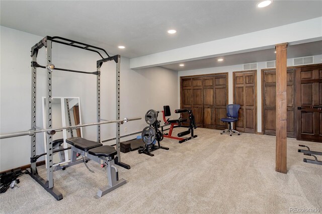 30221 Marge Ln, Evergreen, CO 80439 - exercise room with recessed lighting, carpet, and baseboard heating
