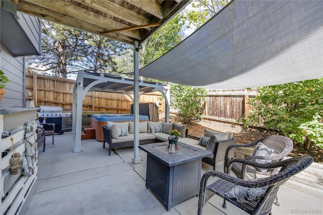 11760 Eudora Ct, Thornton, CO 80233 - fenced backyard featuring a hot tub, area for grilling, a patio area, and an outdoor living space
