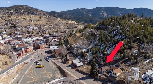 300 Spring St, Central City, CO 80427 - aerial overview of property's location with mountains