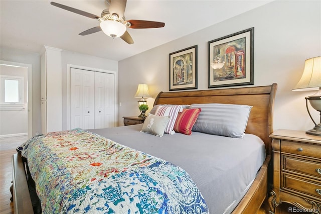 4803 N Weber St, Colorado Springs, CO 80907 - bedroom with a closet, wood finished floors, and ceiling fan