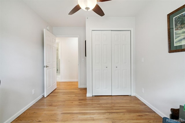 4803 N Weber St, Colorado Springs, CO 80907 - unfurnished bedroom with light wood-type flooring, a closet, and ceiling fan