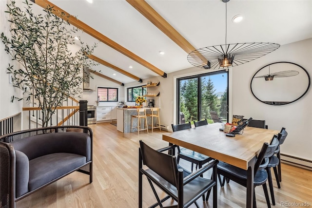 249 E Coyote Ct, Silverthorne, CO 80498 - dining area featuring light wood finished floors, recessed lighting, and a baseboard heating unit