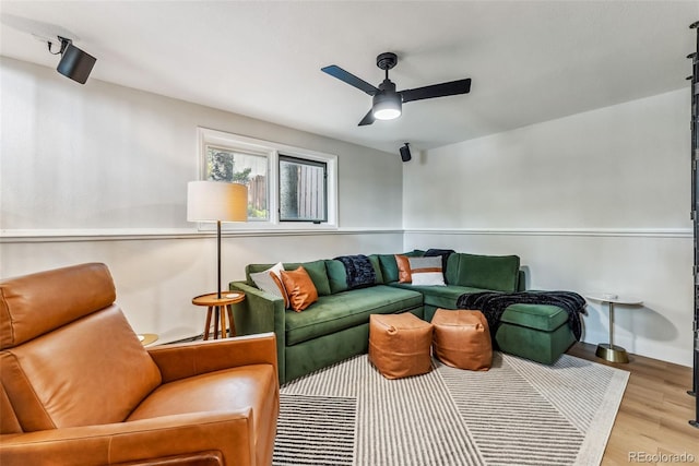 249 E Coyote Ct, Silverthorne, CO 80498 - living area with ceiling fan and wood finished floors