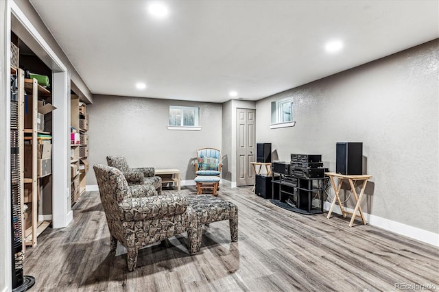 sitting room with wood-type flooring