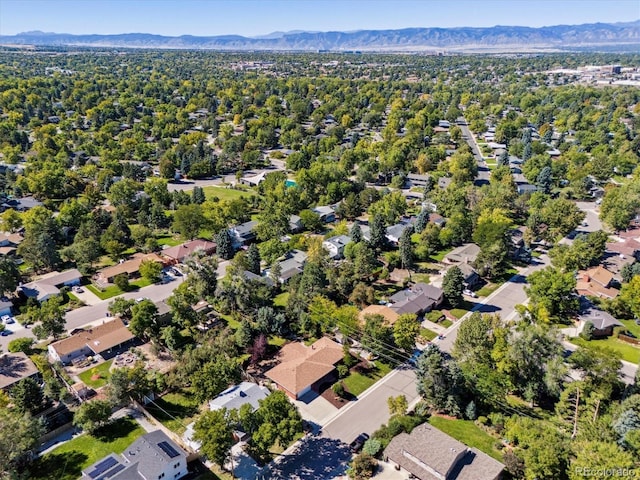 drone / aerial view featuring a mountain view