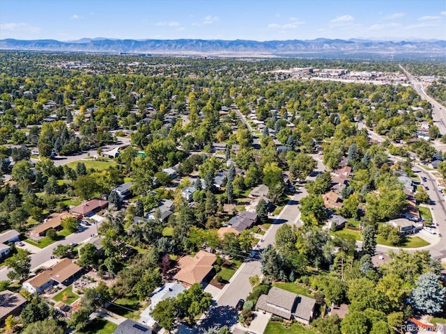 drone / aerial view featuring a mountain view