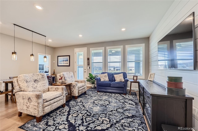 living room with hardwood / wood-style flooring