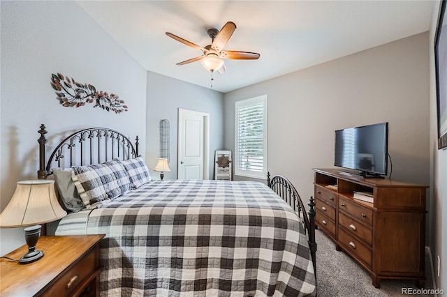 bedroom featuring ceiling fan and carpet flooring